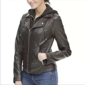 Guess Vegan leather black with cable knit removable hood